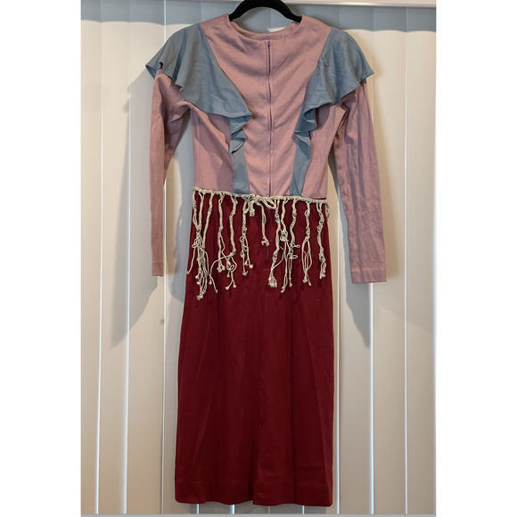 Vintage Homemade Funky Pink Red‎ Blue Ruffle Costume with Belt Boho Small - Picture 4 of 10